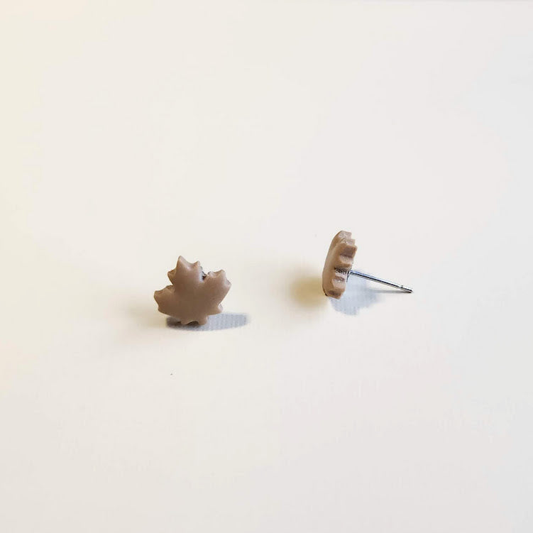 Brown Autumn Leaf Polymer Clay Stud Earrings