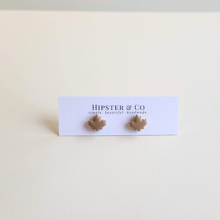 Brown Autumn Leaf Polymer Clay Stud Earrings