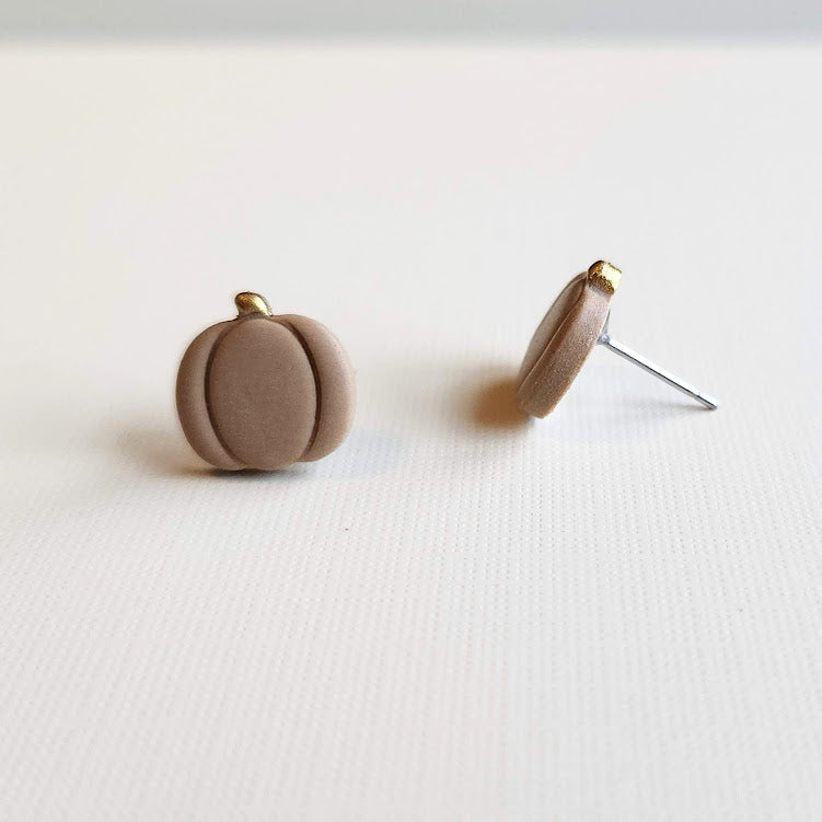 Brown Pumpkin Polymer Clay Stud Earrings