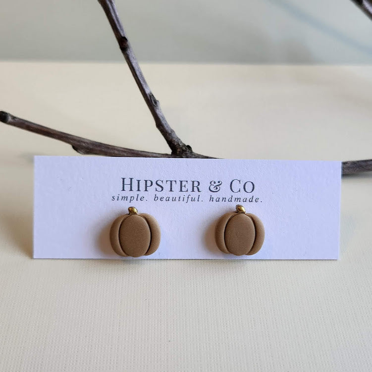 Brown Pumpkin Polymer Clay Stud Earrings