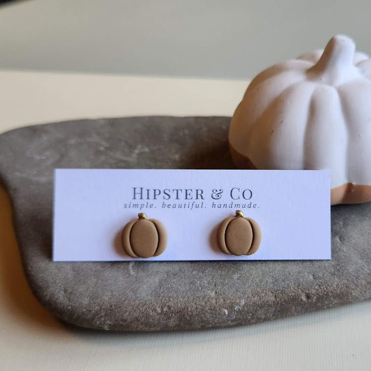 Brown Pumpkin Polymer Clay Stud Earrings