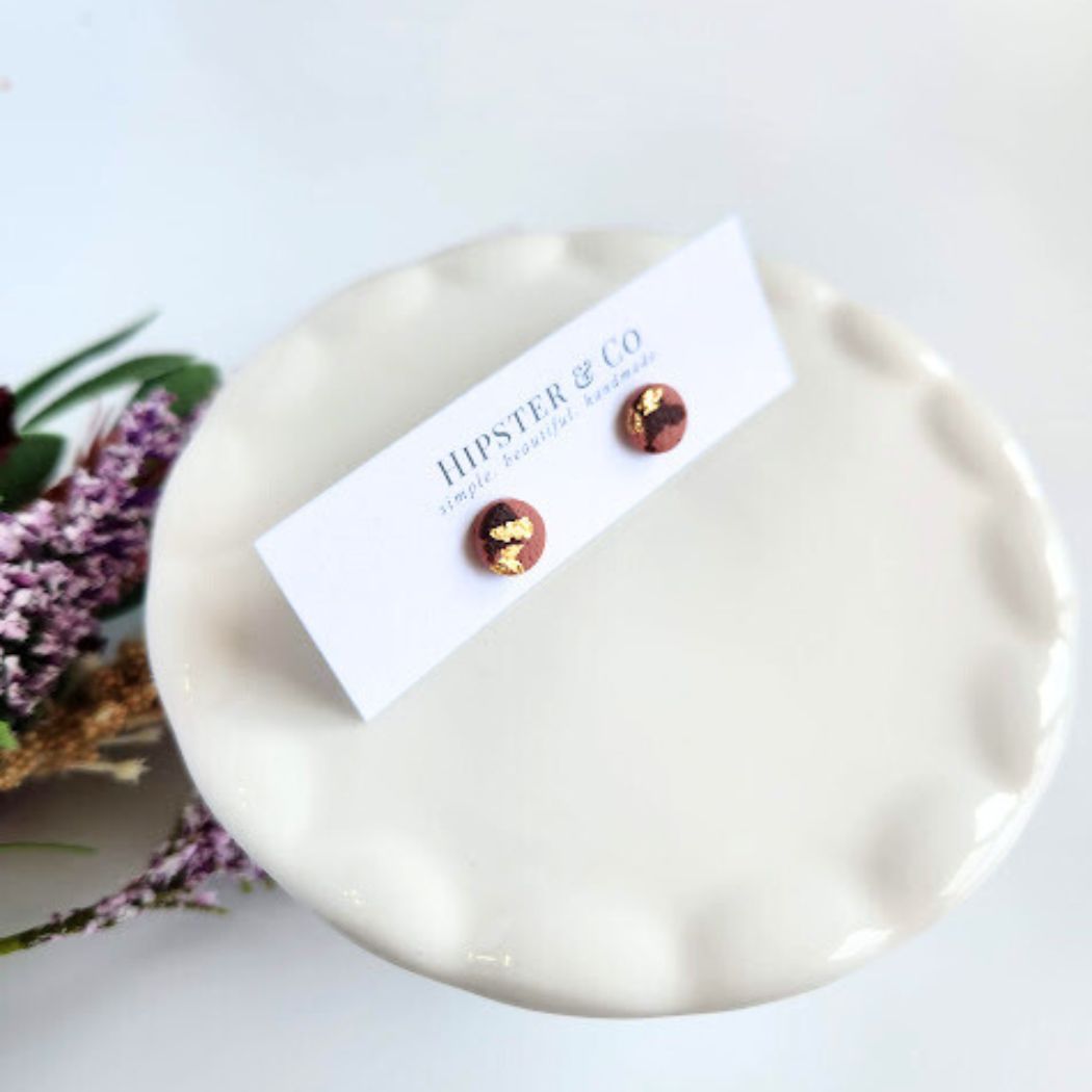Pink and Brown Mini Round Stud Earrings