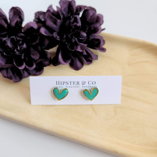 Aqua Polymer Clay and Brass Stud Earrings