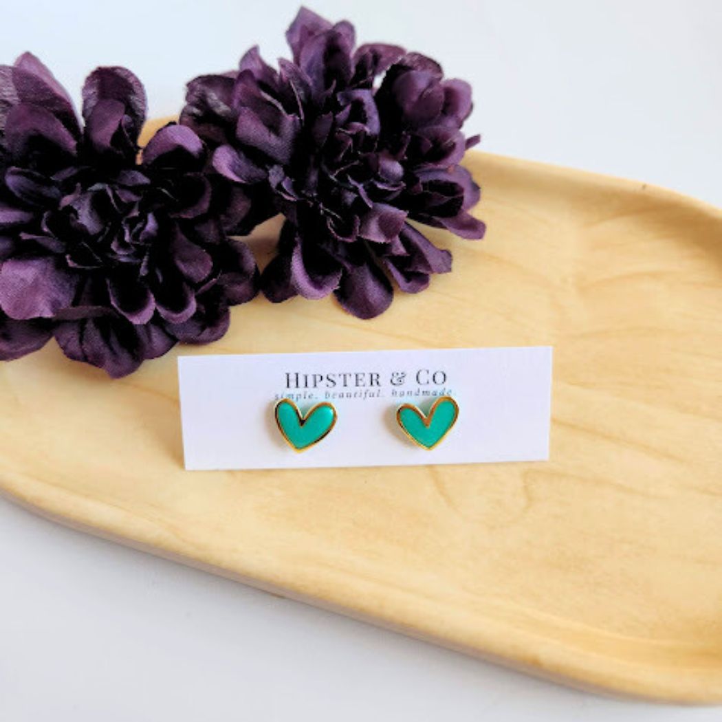 Aqua Polymer Clay and Brass Stud Earrings