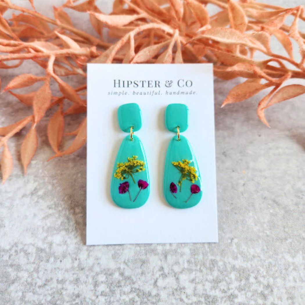 Teardrop Floral Polymer Clay Earrings