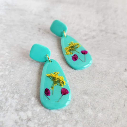 Teardrop Floral Polymer Clay Earrings