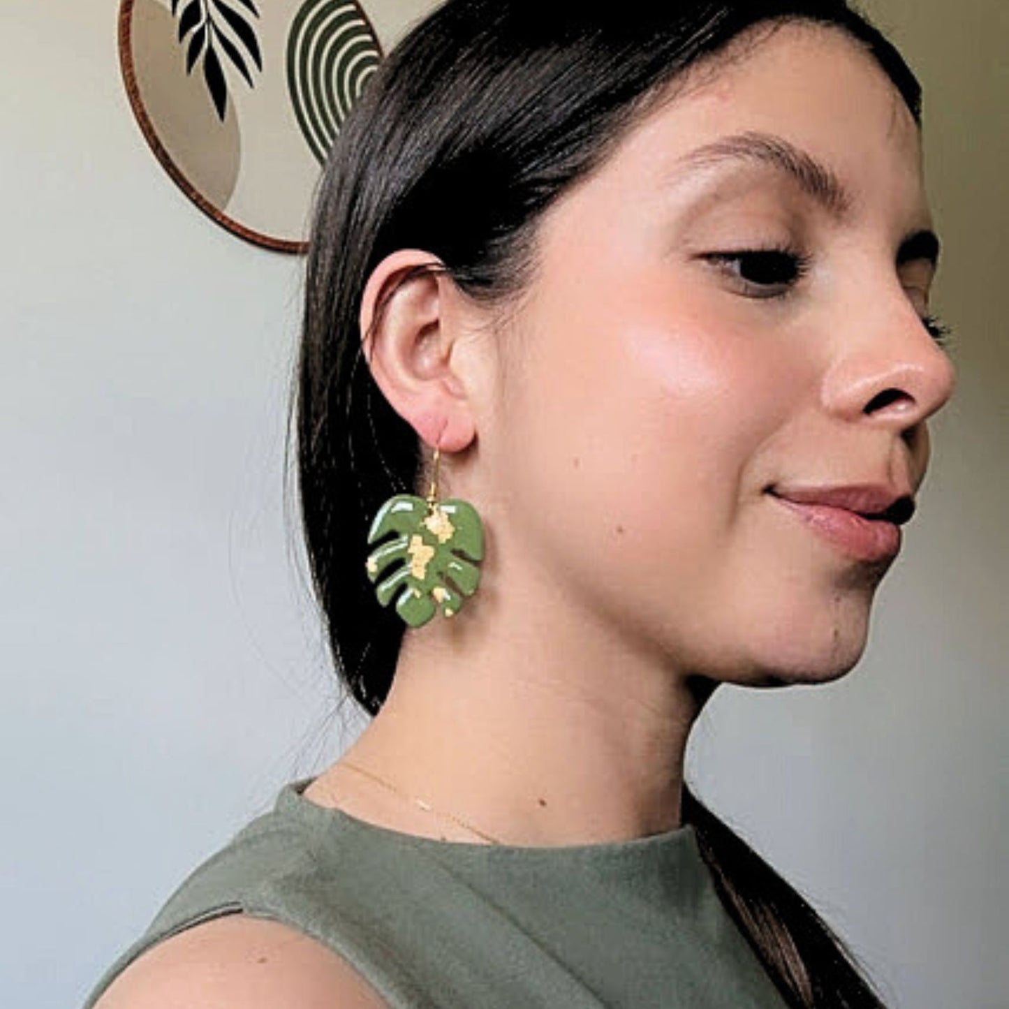 Brown and Gold Monstera Leaf Earrings