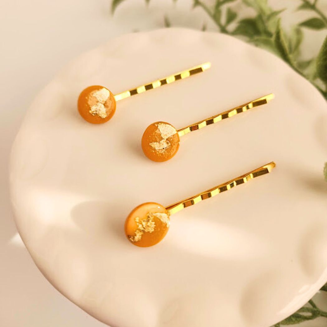 Mustard Yellow and Gold Hair Pin Set - Decorative Hair Accessory