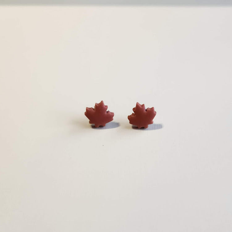 Orange Autumn Leaf Polymer Clay Stud Earrings