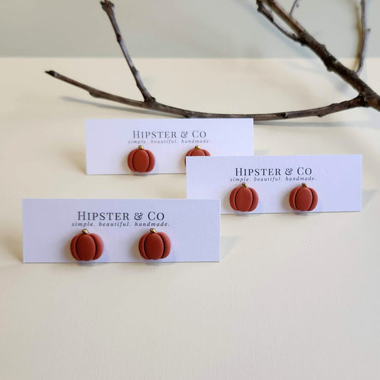 Orange Pumpkin Polymer Clay Stud Earrings