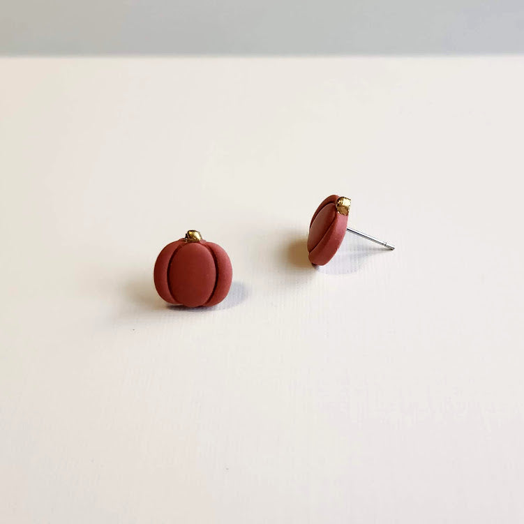 Orange Pumpkin Polymer Clay Stud Earrings