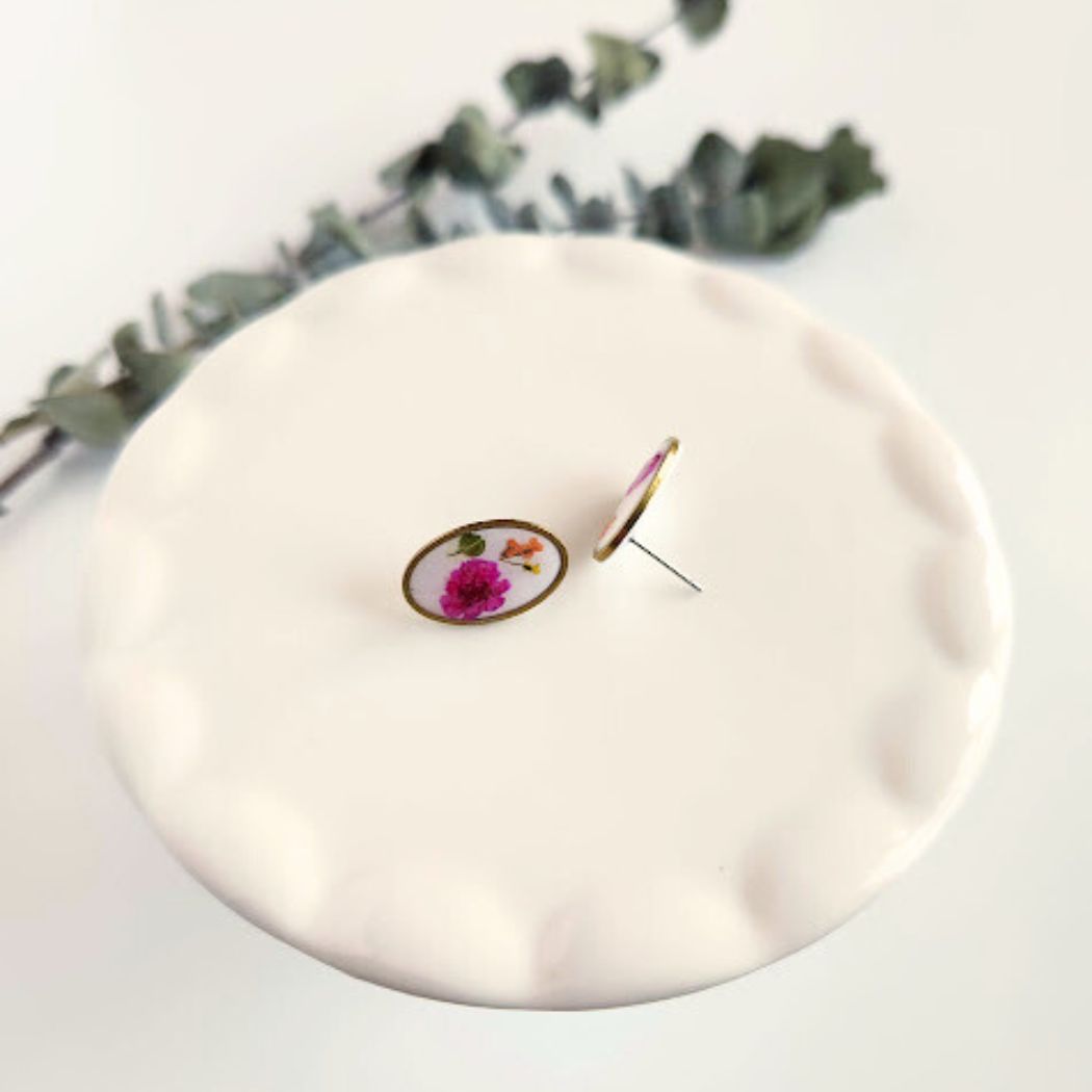 Oval Floral Polymer Clay Stud Earrings
