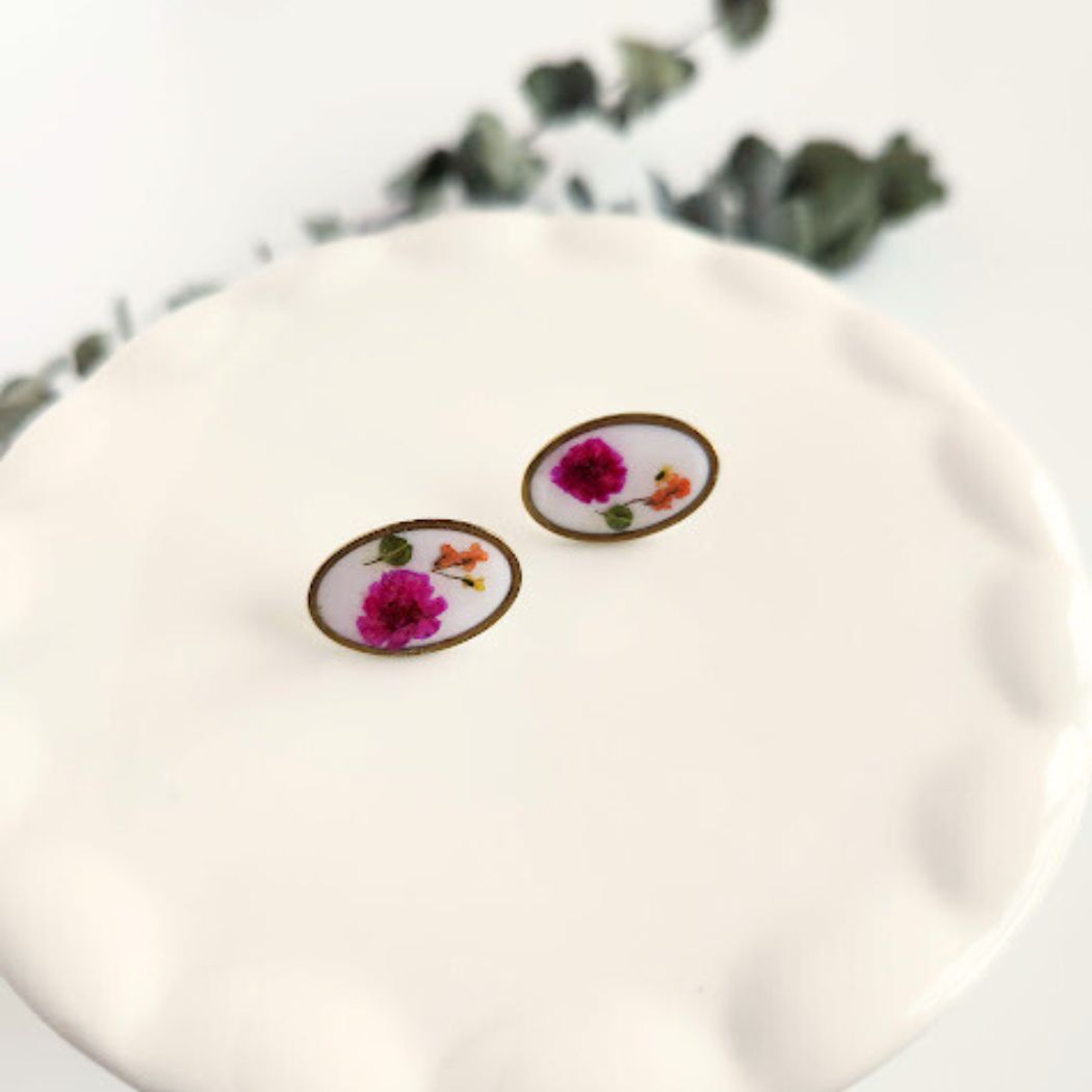 Oval Floral Polymer Clay Stud Earrings