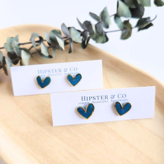 Peacock Blue Polymer Clay and Brass Stud Earrings