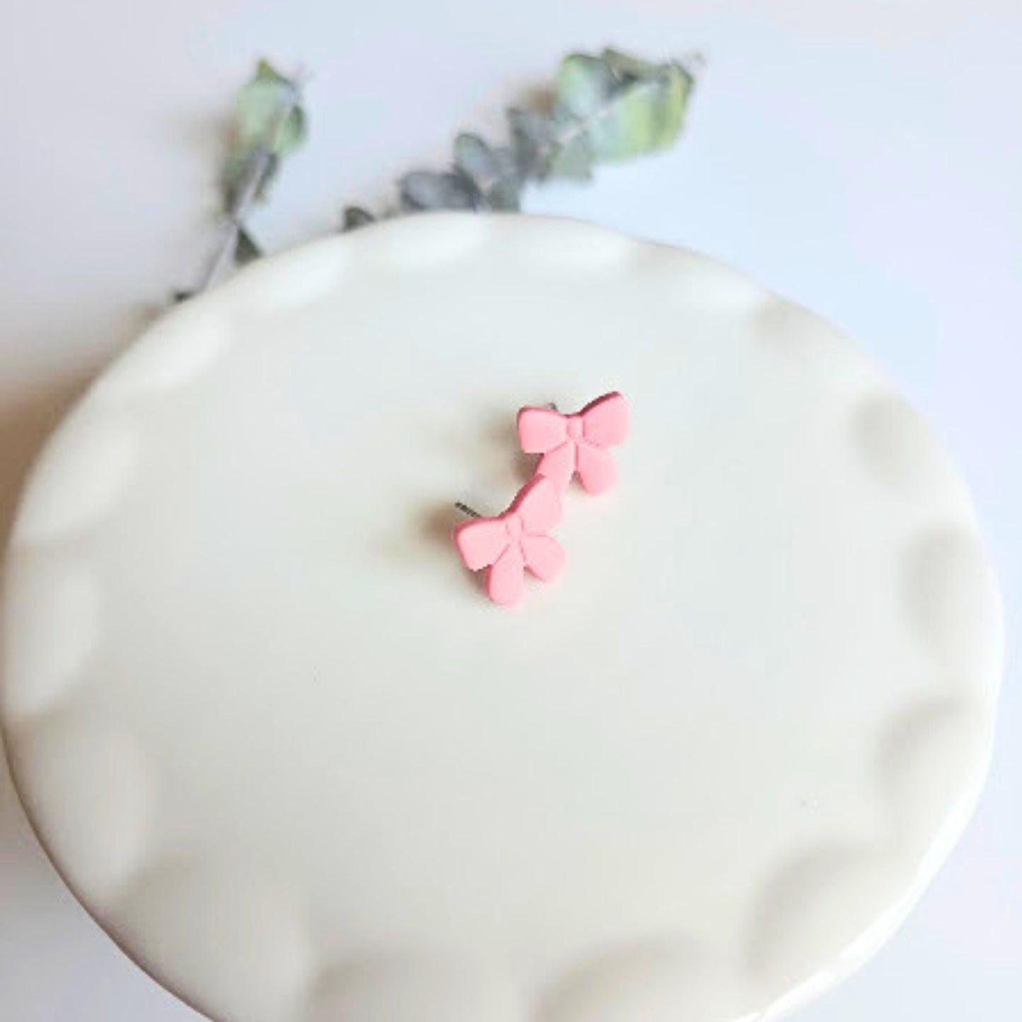 Pink Bow Polymer Clay Stud Earrings