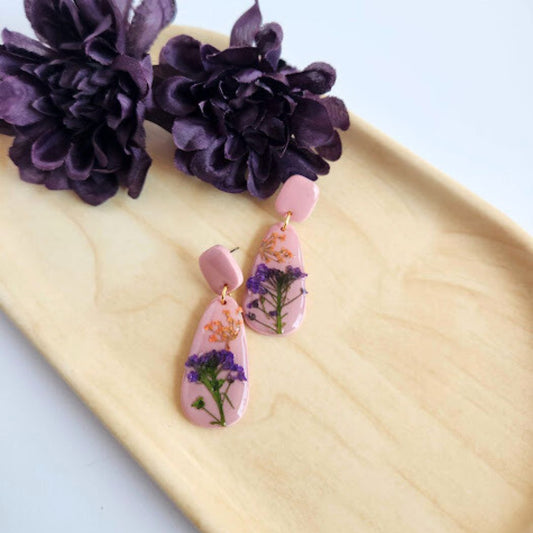 Teardrop Floral Polymer Clay Earrings