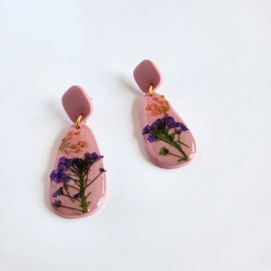 Teardrop Floral Polymer Clay Earrings