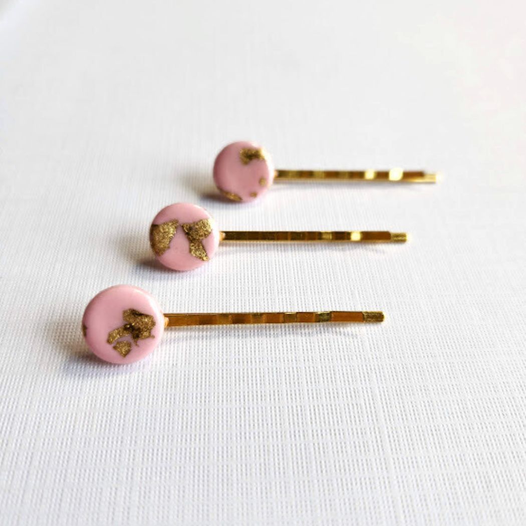 Pink and Gold Hair Pin Set - Decorative Hair Accessory
