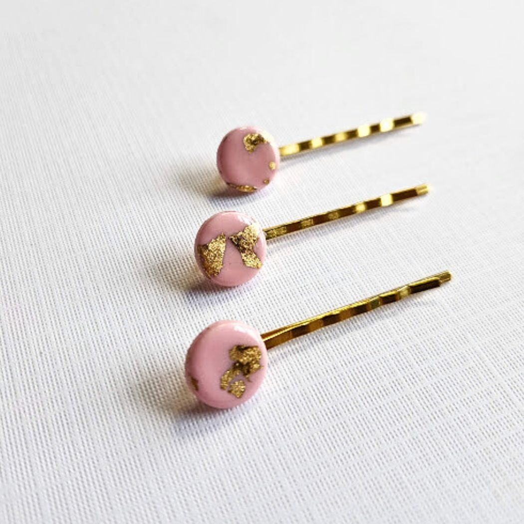 Pink and Gold Hair Pin Set - Decorative Hair Accessory