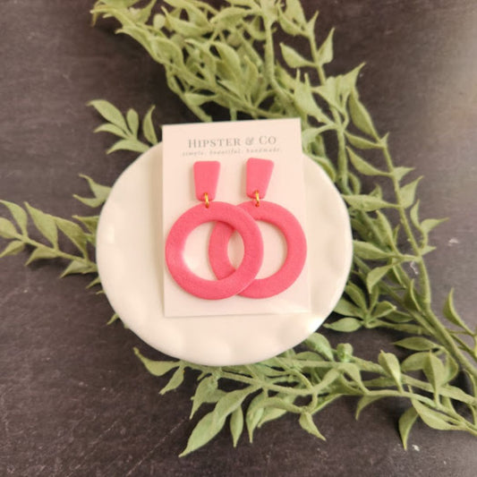 Pink Geometric Polymer Clay Dangle Earrings