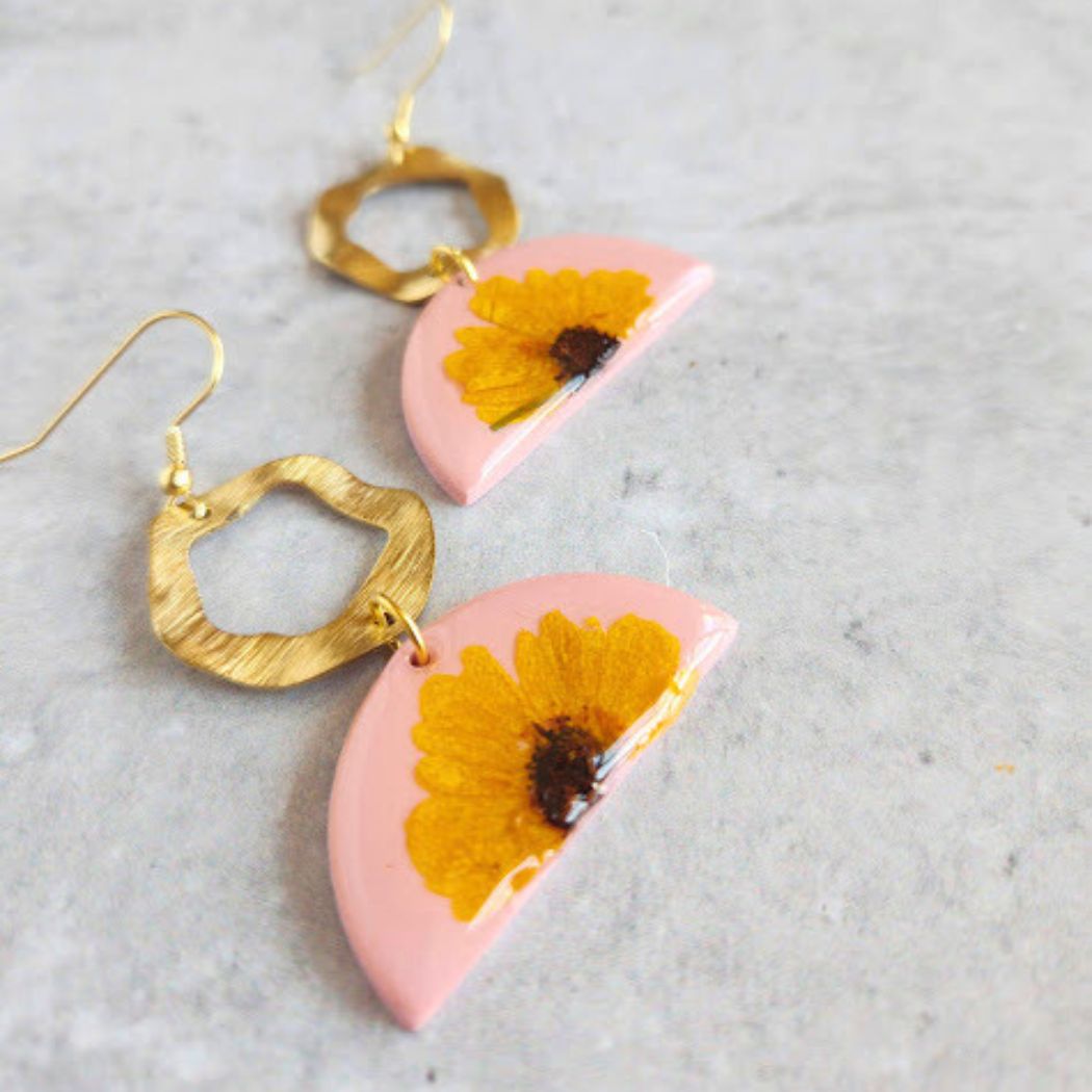 Geometric Floral Polymer Clay Earrings