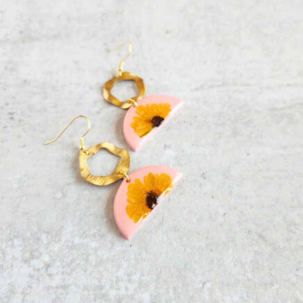 Geometric Floral Polymer Clay Earrings