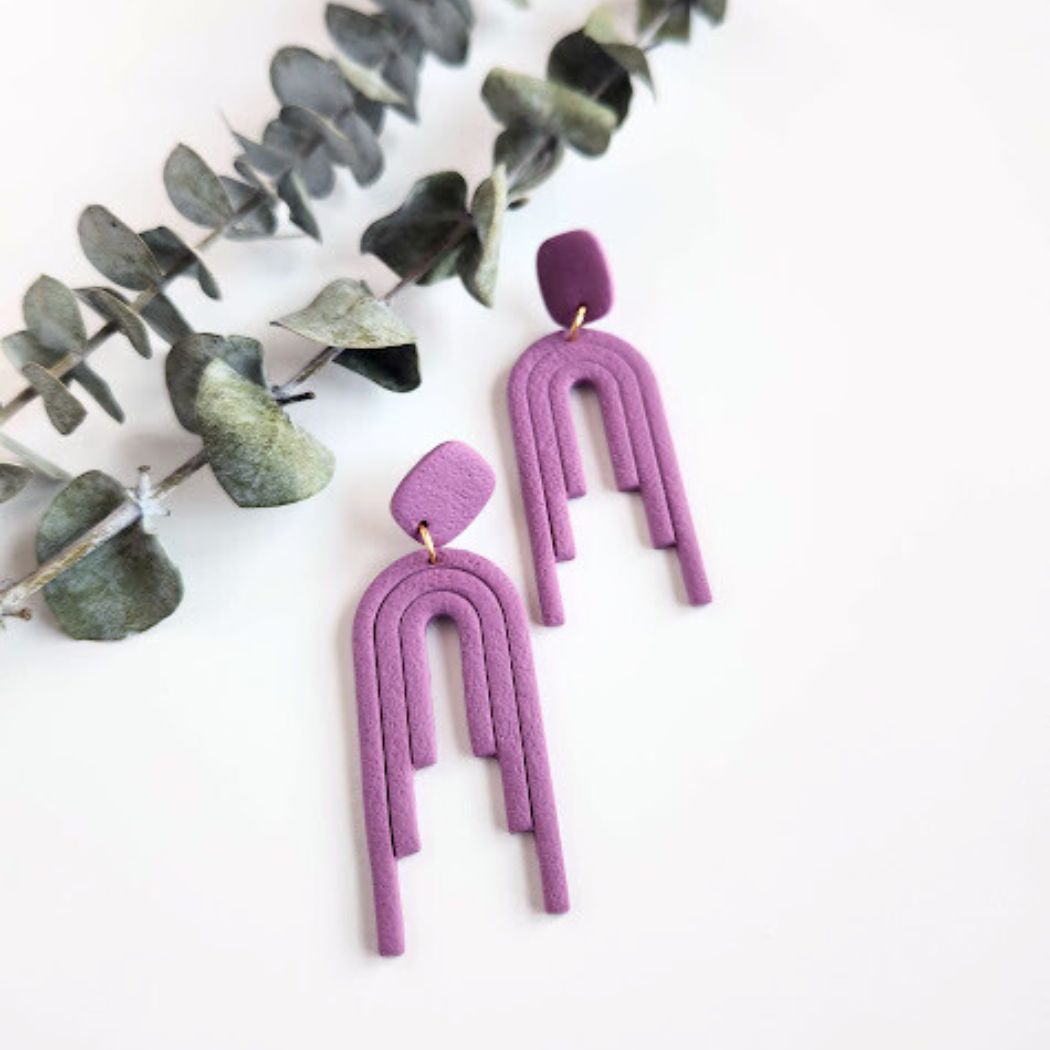 Purple Dangle Polymer Clay Earrings