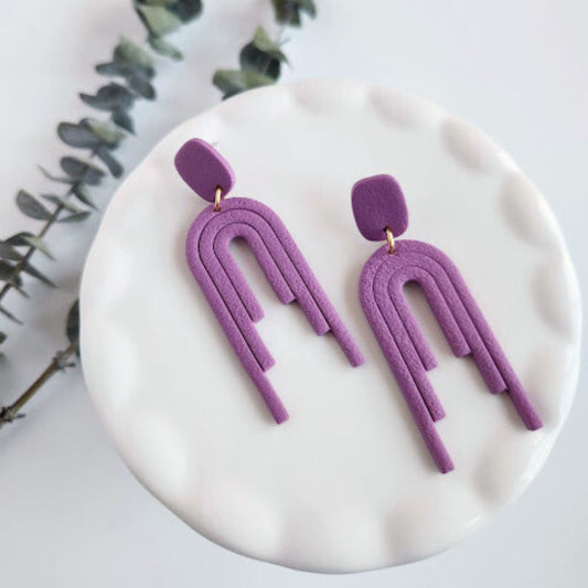 Purple Dangle Polymer Clay Earrings