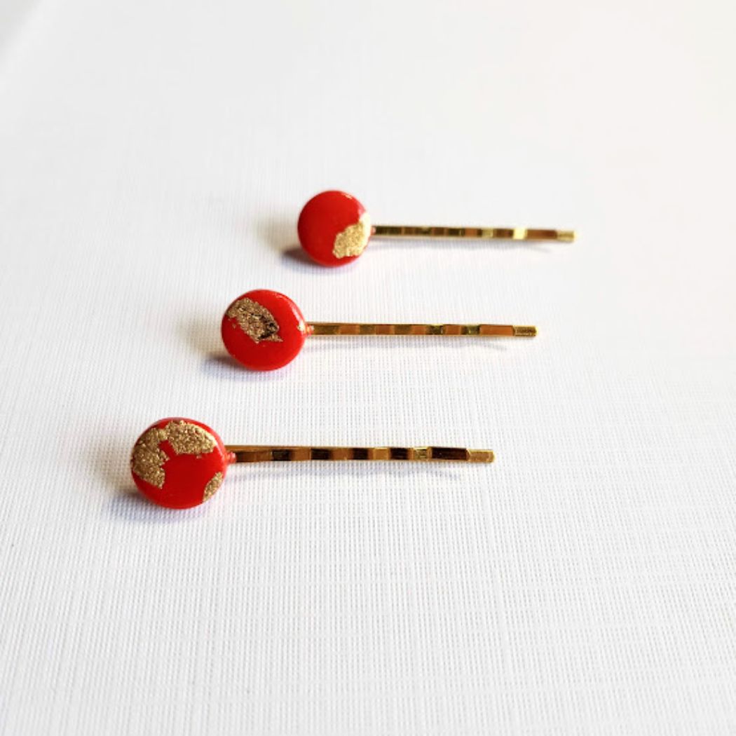 Red and Gold Hair Pin Set - Decorative Hair Accessory