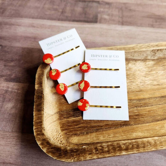Red and Gold Hair Pin Set - Decorative Hair Accessory