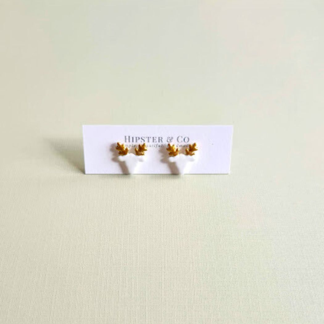 White Reindeer Polymer Clay Stud Earrings