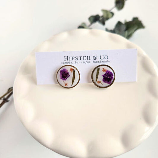 Round Floral Polymer Clay Stud Earrings