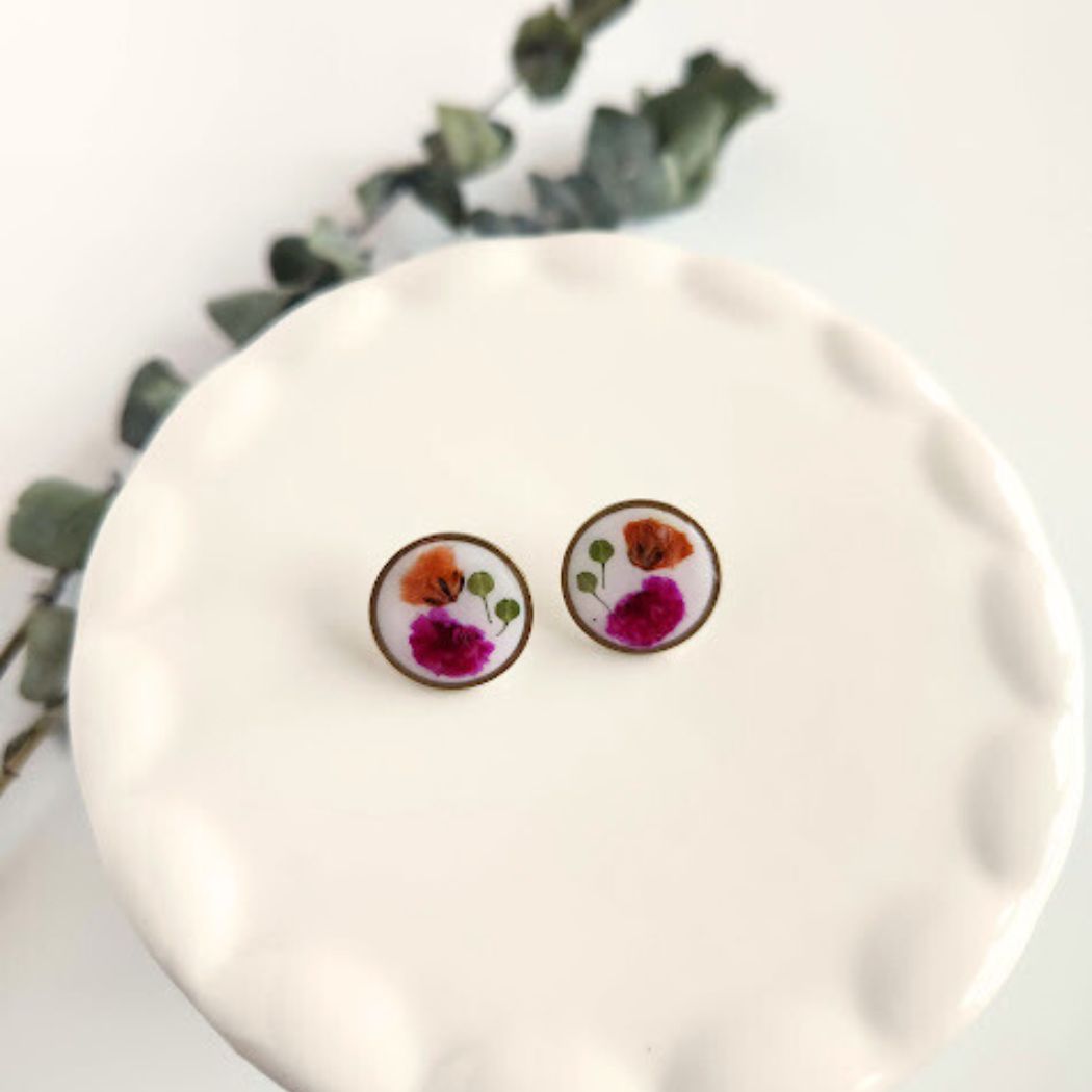 Round Floral Polymer Clay Stud Earrings
