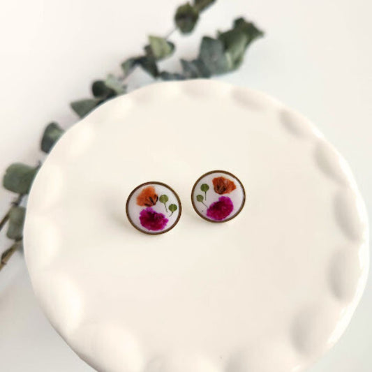 Round Floral Polymer Clay Stud Earrings