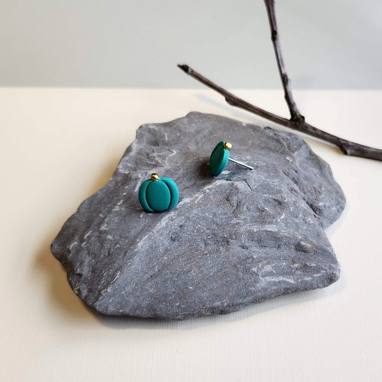 Jade Pumpkin Polymer Clay Stud Earrings