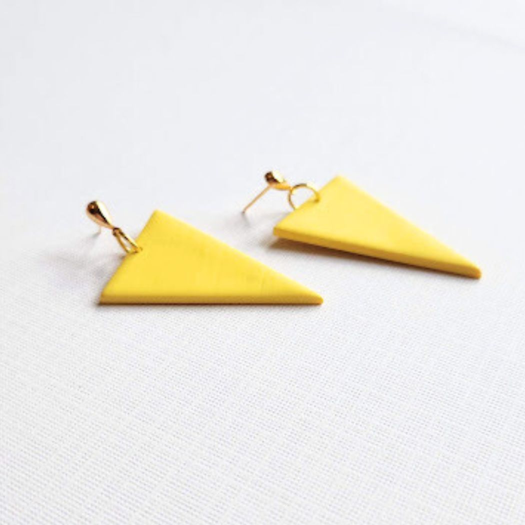Yellow Triangular Polymer Clay Dangle Earrings