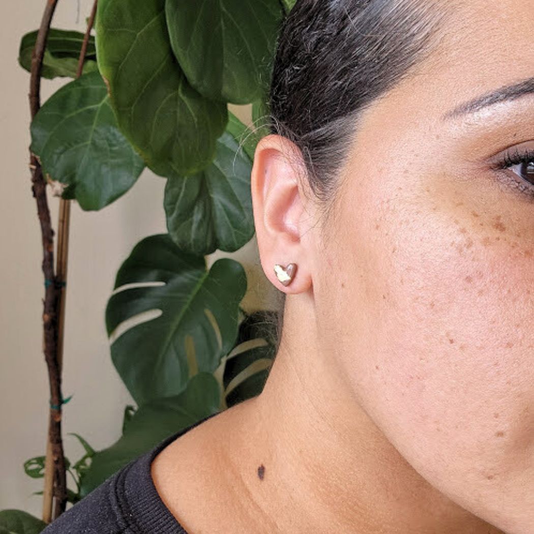 White and Gold Heart Stud Earrings