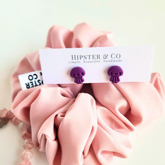 Purple Squid Polymer Clay Stud Earrings