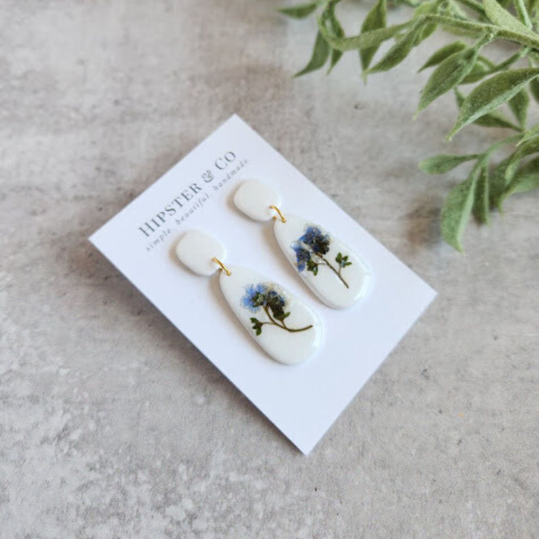 Teardrop Floral Polymer Clay Earrings