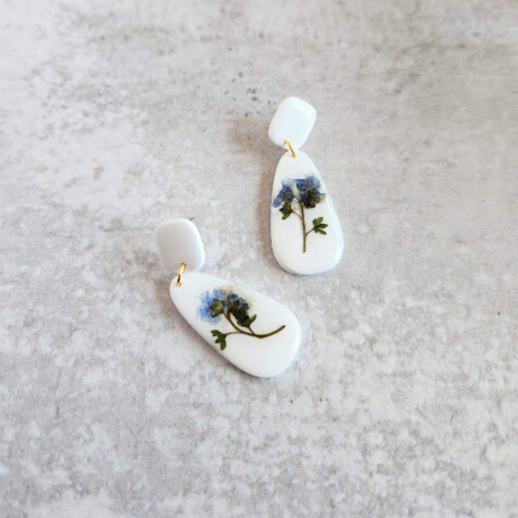 Teardrop Floral Polymer Clay Earrings