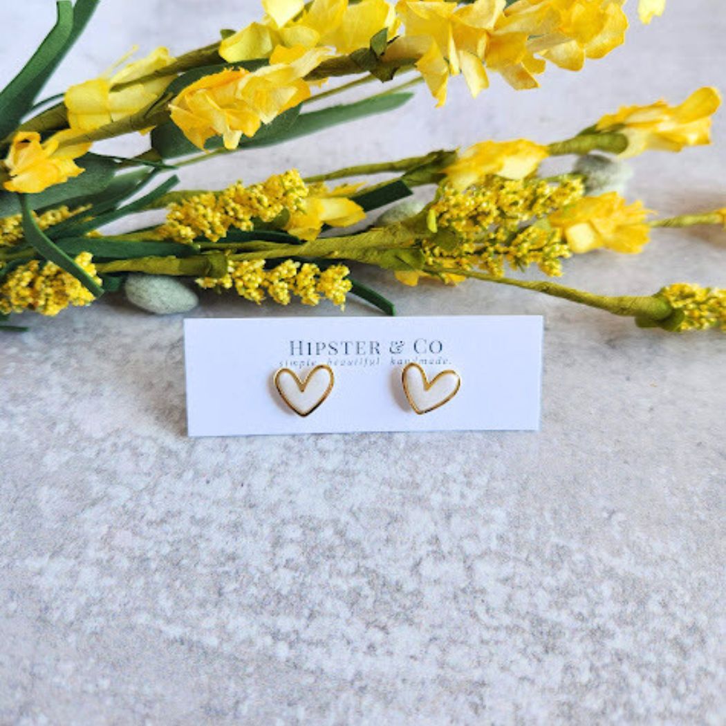 White Polymer Clay and Metal Stud Earrings