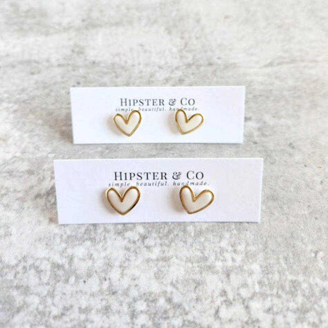 White Polymer Clay and Metal Stud Earrings