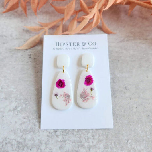 Teardrop Floral Polymer Clay Earrings