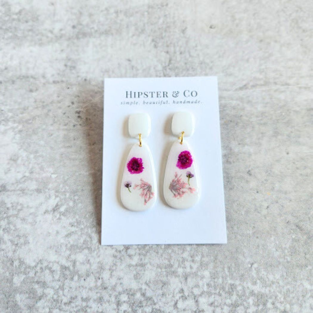 Teardrop Floral Polymer Clay Earrings