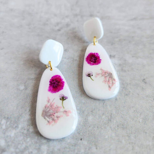 Teardrop Floral Polymer Clay Earrings
