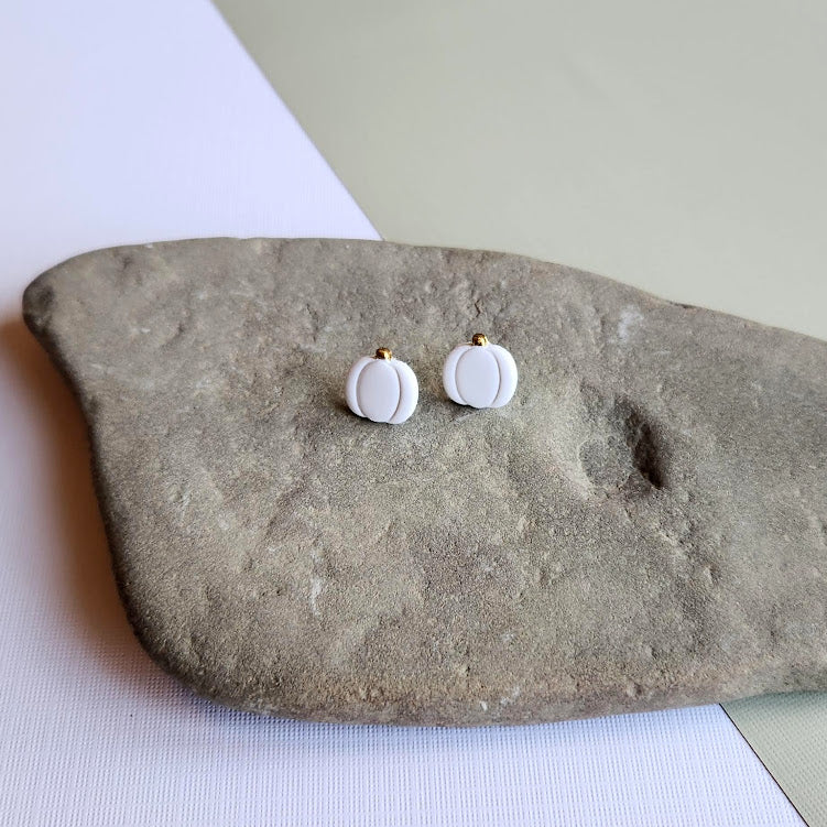 White Pumpkin Polymer Clay Stud Earrings