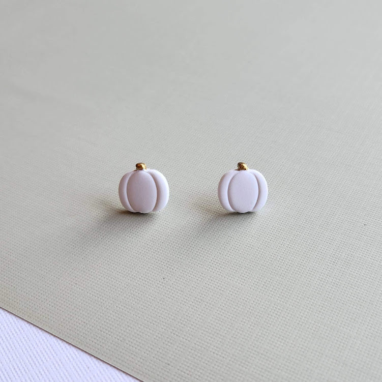 White Pumpkin Polymer Clay Stud Earrings