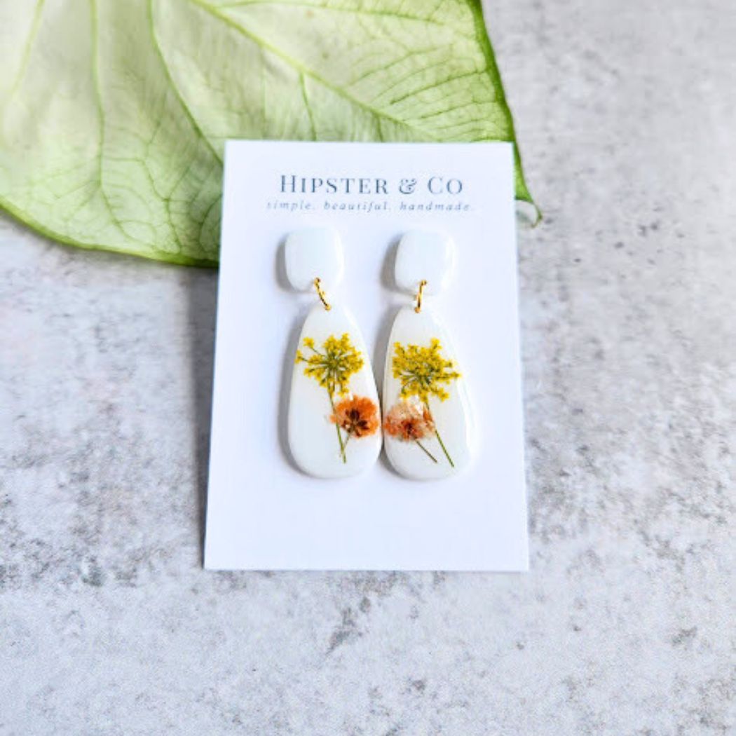 Teardrop Floral Polymer Clay Earrings