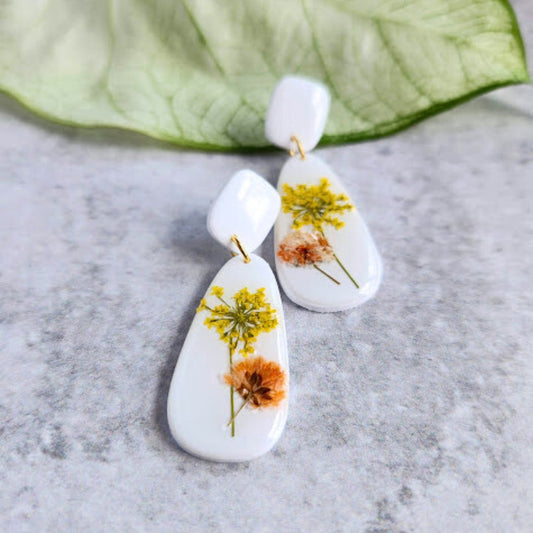 Teardrop Floral Polymer Clay Earrings