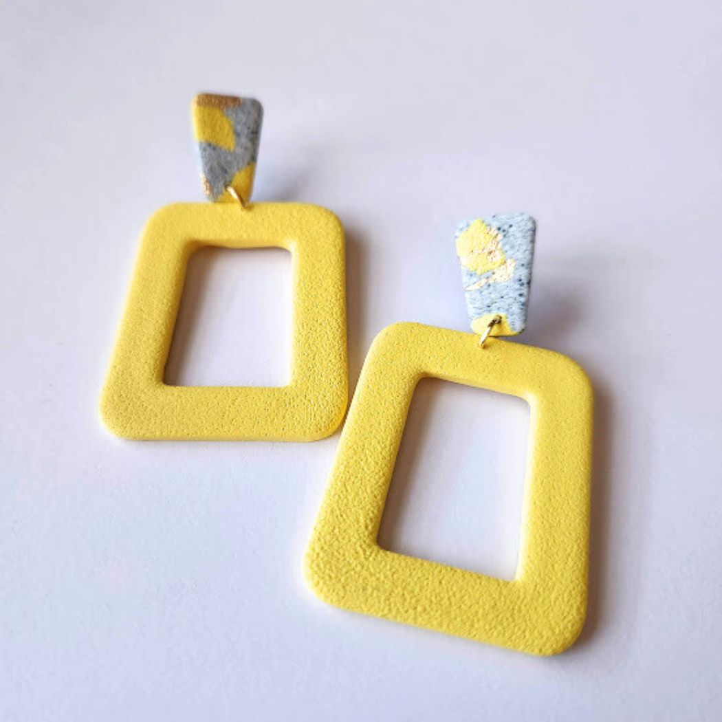 Yellow and Gray Large Statement Earrings